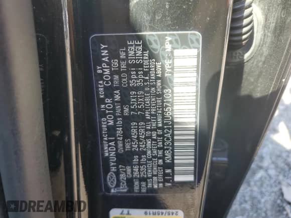 2018 Hyundai Tucson Limited with VIN KM8J3CA21JU657103, listed as a Copart auction lot 85363745 with 95,372 mi miles and Salvage title. Bid and sale history available at DreamBid. Image 14.