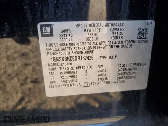 2016 Chevrolet Tahoe LT с VIN 1GNSKBKC5GR167425, выставлен на аукционе Copart как лот 71693495 с пробегом Не указан миль и Списание • Salvage title. История ставок и продаж доступна на DreamBid. Изображение 12.