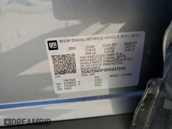 2024 Chevrolet Equinox EV RS с VIN 3GN7DNRP2RS237974, выставлен на аукционе Copart как лот 71756094 с пробегом 2 024 миль миль и Списание • Salvage title. История ставок и продаж доступна на DreamBid. Изображение 13.