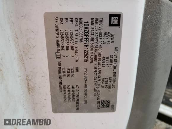 2017 Chevrolet Express Passenger LT с VIN 1GAZGPFF7H1225215, выставлен на аукционе Copart как лот 47135935 с пробегом 161 084 миль миль и Списание • Salvage title. История ставок и продаж доступна на DreamBid. Изображение 13.