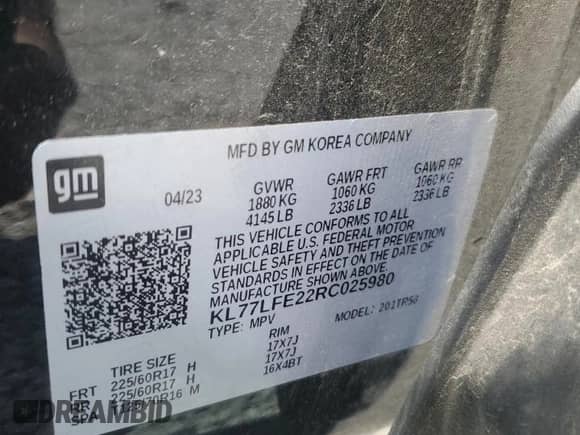 2024 Chevrolet Trax LS with VIN KL77LFE22RC025980, listed as a Copart auction lot 70894755 with 67,413 mi miles and Salvage title. Bid and sale history available at DreamBid. Image 13.