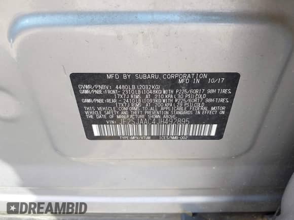 2018 Subaru Forester z VIN JF2SJAAC4JH492895, wystawiony jako IAAI lot #43140241 z przebiegiem 82 155 mil mil oraz . Historia ofert i sprzedaży dostępna na DreamBid. Obrazek 9.