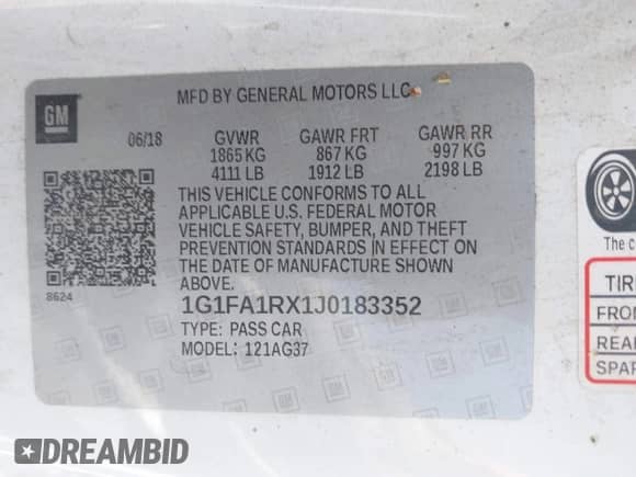 2018 Chevrolet Camaro 1LS z VIN 1G1FA1RX1J0183352, wystawiony jako IAAI lot #42500318 z przebiegiem 105 151 mil mil oraz . Historia ofert i sprzedaży dostępna na DreamBid. Obrazek 9.