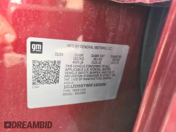 2024 Chevrolet Malibu LT with VIN 1G1ZD5ST9RF160008, listed as a Copart auction lot 84449995 with 37,850 mi miles and Non repairable. Bid and sale history available at DreamBid. Image 13.