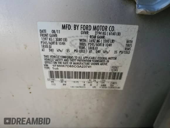 2012 Ford Explorer XLT z VIN 1FMHK7D85CGA23741, wystawiony jako Copart lot #80905155 z przebiegiem 191 307 mil mil oraz Szkoda całkowita • Salvage title. Historia ofert i sprzedaży dostępna na DreamBid. Obrazek 13.