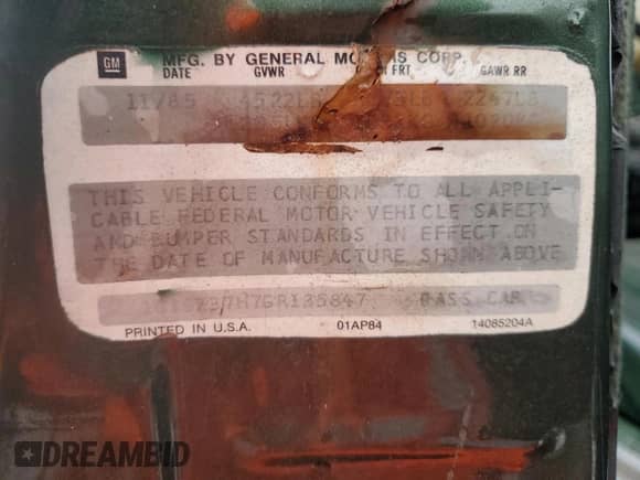 1986 Chevrolet Monte Carlo Sport SS с VIN 1G1GZ37H7GR135847, выставлен на аукционе Copart как лот 45130905 с пробегом 72 903 миль миль и Списание • Salvage title. История ставок и продаж доступна на DreamBid. Изображение 12.
