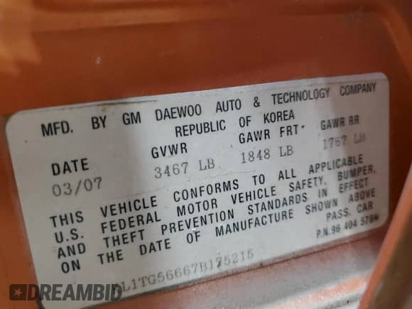 2007 Chevrolet Aveo LT с VIN KL1TG56667B175215, выставлен на аукционе Copart как лот 69447974 с пробегом 143 548 миль миль и Списание • Salvage title. История ставок и продаж доступна на DreamBid. Изображение 12.