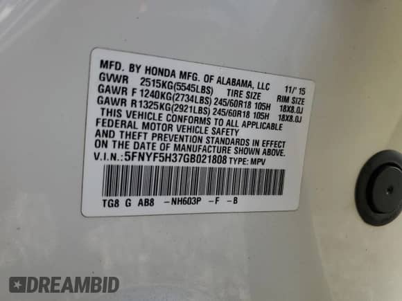 2016 Honda Pilot EX с VIN 5FNYF5H37GB021808, выставлен на аукционе Copart как лот 81975225 с пробегом 178 962 миль миль и Списание • Salvage title. История ставок и продаж доступна на DreamBid. Изображение 13.