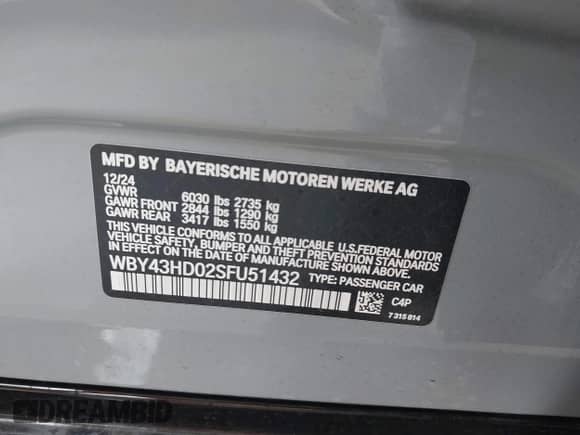 2025 BMW i4 xDrive40 with VIN WBY43HD02SFU51432, listed as a IAAI auction lot 42170392 with 1,602 mi miles and . Bid and sale history available at DreamBid. Image 9.