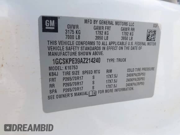 2010 Chevrolet Silverado 1500 Work Truck with VIN 1GCSKPE39AZ214240, listed as a IAAI auction lot 42497427 with 261,581 mi miles and . Bid and sale history available at DreamBid. Image 9.