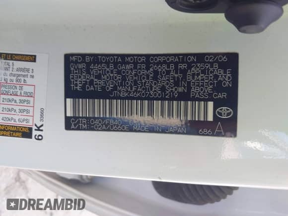 2007 Toyota Camry LE с VIN JTNBK46K073001219, выставлен на аукционе IAAI как лот 43466190 с пробегом 105 340 миль миль и . История ставок и продаж доступна на DreamBid. Изображение 9.