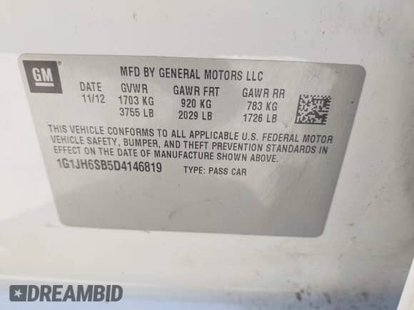 2013 Chevrolet Sonic RS z VIN 1G1JH6SB5D4146819, wystawiony jako IAAI lot #41742164 z przebiegiem 185 401 mil mil oraz . Historia ofert i sprzedaży dostępna na DreamBid. Obrazek 9.