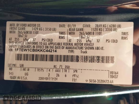 2019 Ford F-150 XL with VIN 1FTEW1CB0KKC44214, listed as a IAAI auction lot 42545330 with 87,087 mi miles and . Bid and sale history available at DreamBid. Image 9.
