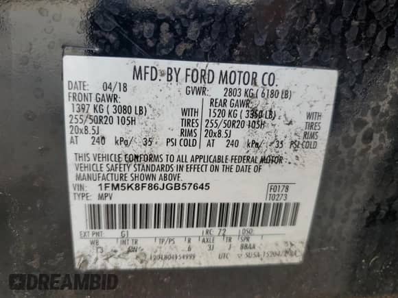 2018 Ford Explorer Limited z VIN 1FM5K8F86JGB57645, wystawiony jako Copart lot #85686605 z przebiegiem 150 570 mil mil oraz Szkoda całkowita • Salvage title. Historia ofert i sprzedaży dostępna na DreamBid. Obrazek 13.