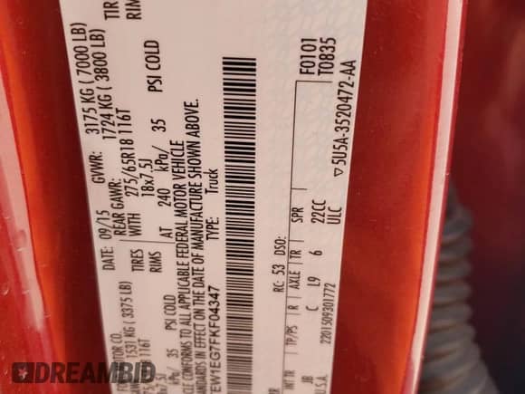 2015 Ford F-150 XLT with VIN 1FTEW1EG7FKF04347, listed as a Copart auction lot 85322505 with 77,707 mi miles and Salvage title. Bid and sale history available at DreamBid. Image 12.