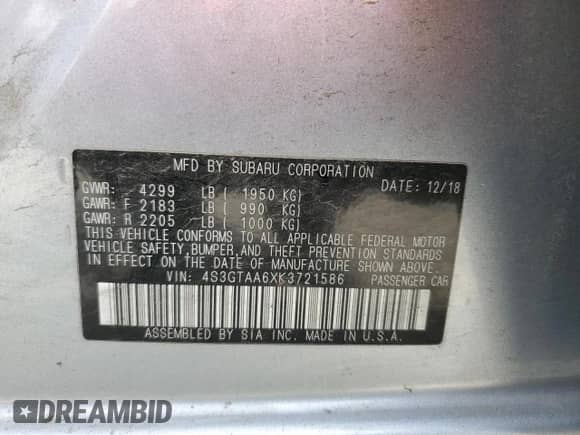 2019 Subaru Impreza с VIN 4S3GTAA6XK3721586, выставлен на аукционе Copart как лот 69480415 с пробегом 102 780 миль миль и Списание • Salvage title. История ставок и продаж доступна на DreamBid. Изображение 13.