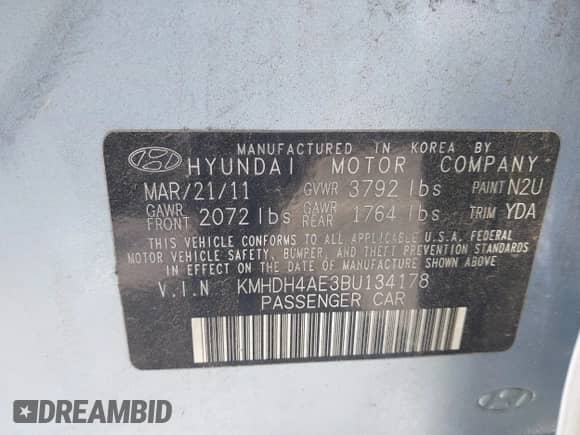 2011 Hyundai Elantra GLS z VIN KMHDH4AE3BU134178, wystawiony jako IAAI lot #42817174 z przebiegiem 139 440 mil mil oraz . Historia ofert i sprzedaży dostępna na DreamBid. Obrazek 9.