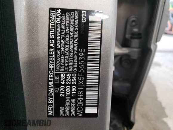 2005 Mercedes-Benz C 240 with VIN WDBRH81JX5F565395, listed as a Copart auction lot 69967244 with 141,692 mi miles and Non repairable. Bid and sale history available at DreamBid. Image 12.