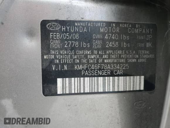 2008 Hyundai Azera Limited с VIN KMHFC46F78A334225, выставлен на аукционе Copart как лот 70762465 с пробегом Не указан миль и Списание • Salvage title. История ставок и продаж доступна на DreamBid. Изображение 12.