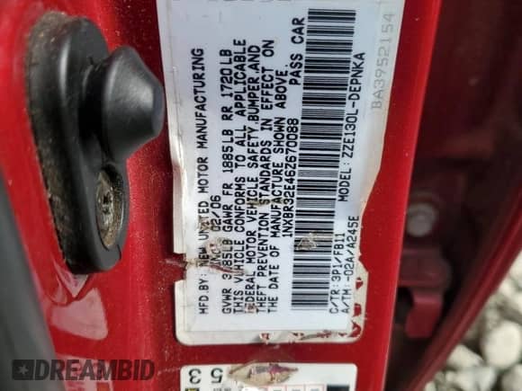 2006 Toyota Corolla LE с VIN 1NXBR32E46Z670088, выставлен на аукционе Copart как лот 81836765 с пробегом 299 999 миль миль и Списание • Salvage title. История ставок и продаж доступна на DreamBid. Изображение 12.