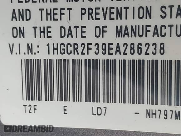 2014 Honda Accord LX z VIN 1HGCR2F39EA286238, wystawiony jako IAAI lot #42145944 z przebiegiem 126 385 mil mil oraz . Historia ofert i sprzedaży dostępna na DreamBid. Obrazek 9.