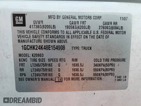 2008 Chevrolet Silverado 2500HD Work Truck z VIN 1GCHK24K48E154908, wystawiony jako Copart lot #44926145 z przebiegiem 286 247 mil mil oraz Czysty tytuł • Clean title. Historia ofert i sprzedaży dostępna na DreamBid. Obrazek 12.