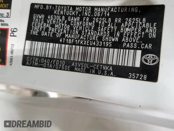 2014 Toyota Camry SE Sport с VIN 4T1BF1FKXEU433195, выставлен на аукционе Copart как лот 69877005 с пробегом 89 107 миль миль и Чистый • Clean title. История ставок и продаж доступна на DreamBid. Изображение 13.