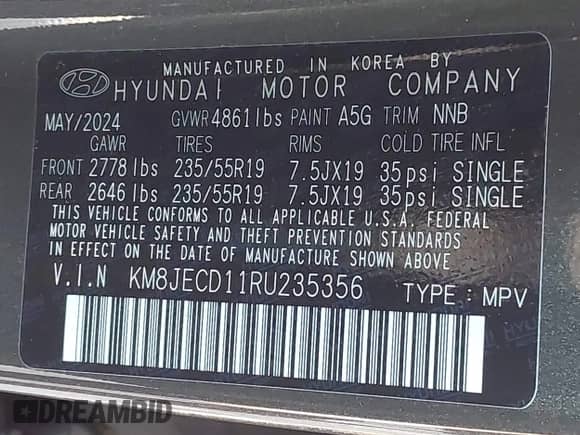 2024 Hyundai Tucson Limited с VIN KM8JECD11RU235356, выставлен на аукционе IAAI как лот 43135108 с пробегом 9 427 миль миль и . История ставок и продаж доступна на DreamBid. Изображение 9.