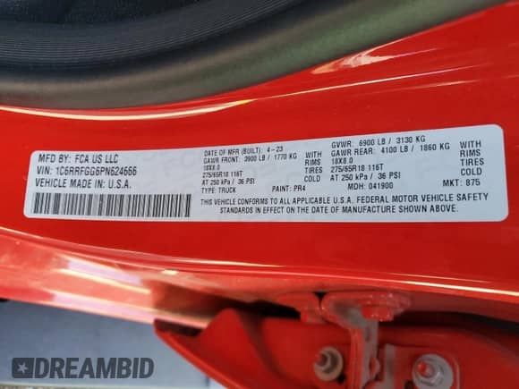 2023 Ram 1500 Tradesman z VIN 1C6RRFGG6PN624666, wystawiony jako Copart lot #64563895 z przebiegiem 9 353 mil mil oraz Szkoda całkowita • Salvage title. Historia ofert i sprzedaży dostępna na DreamBid. Obrazek 12.