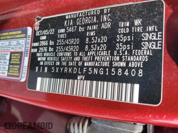 2022 Kia Sorento SX with VIN 5XYRKDLF5NG158408, listed as a Copart auction lot 69737955 with 68,359 mi miles and Salvage title. Bid and sale history available at DreamBid. Image 14.