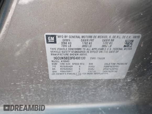 2015 Chevrolet Silverado 1500 LTZ z VIN 3GCUKSEC3FG486138, wystawiony jako IAAI lot #43000492 z przebiegiem 108 319 mil mil oraz . Historia ofert i sprzedaży dostępna na DreamBid. Obrazek 9.