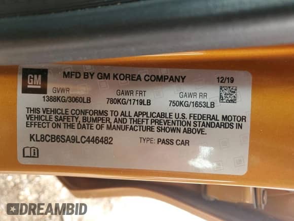 2020 Chevrolet Spark LS с VIN KL8CB6SA9LC446482, выставлен на аукционе Copart как лот 81699225 с пробегом 13 411 миль миль и Списание • Salvage title. История ставок и продаж доступна на DreamBid. Изображение 12.