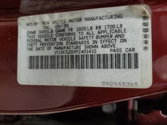 2000 Chevrolet Prizm LSi с VIN 1Y1SK5289YZ401410, выставлен на аукционе Copart как лот 57581435 с пробегом Не указан миль и На запчасти • Non repairable. История ставок и продаж доступна на DreamBid. Изображение 12.