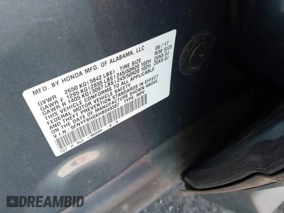 2017 Honda Pilot Elite с VIN 5FNYF6H0XHB049387, выставлен на аукционе IAAI как лот 43351080 с пробегом 125 454 миль миль и . История ставок и продаж доступна на DreamBid. Изображение 9.