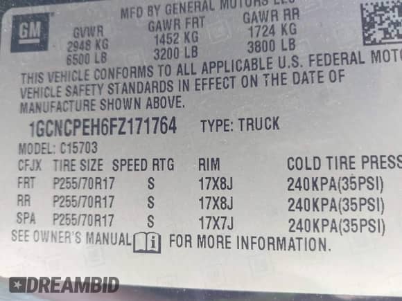 2015 Chevrolet Silverado 1500 Work Truck с VIN 1GCNCPEH6FZ171764, выставлен на аукционе IAAI как лот 42292940 с пробегом 125 450 миль миль и . История ставок и продаж доступна на DreamBid. Изображение 9.