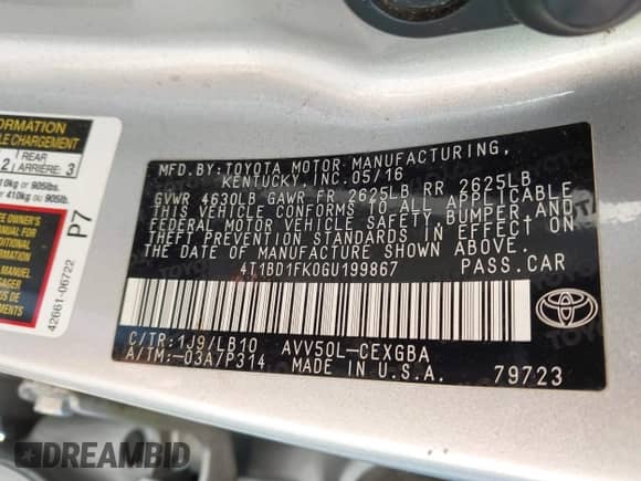 2016 Toyota Camry XLE z VIN 4T1BD1FK0GU199867, wystawiony jako IAAI lot #43473931 z przebiegiem 148 028 mil mil oraz . Historia ofert i sprzedaży dostępna na DreamBid. Obrazek 9.