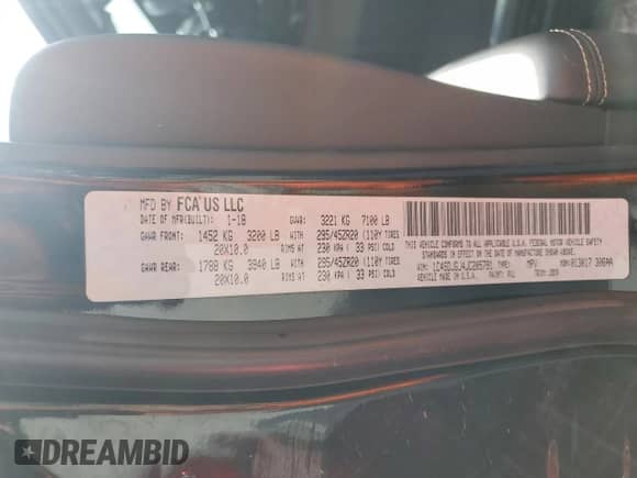 2018 Dodge Durango SRT with VIN 1C4SDJGJ4JC205791, listed as a Copart auction lot 65455625 with 75,515 mi miles and Salvage title. Bid and sale history available at DreamBid. Image 13.