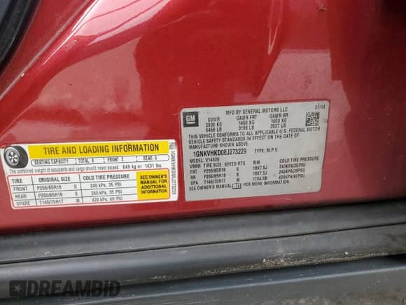 2014 Chevrolet Traverse LT with VIN 1GNKVHKD0EJ273229, listed as a Copart auction lot 85110795 with 177,973 mi miles and Clean title. Bid and sale history available at DreamBid. Image 13.