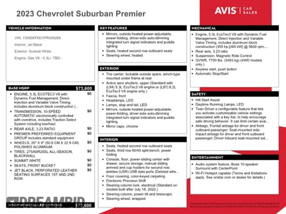 2023 Chevrolet Suburban Premier с VIN 1GNSKFKD1PR508268, выставлен на аукционе Copart как лот 85312095 с пробегом 44 880 миль миль и На запчасти • Non repairable. История ставок и продаж доступна на DreamBid. Изображение 13.