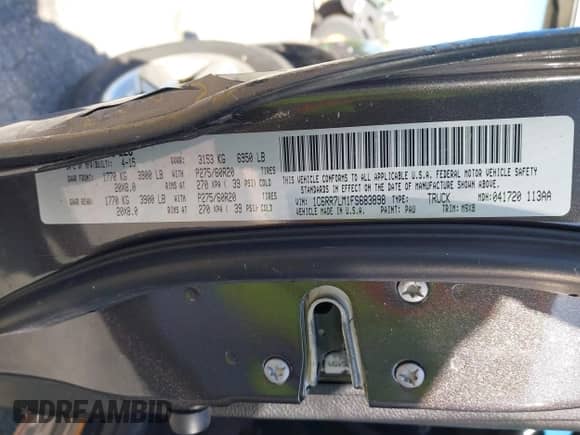 2015 Ram 1500 Outdoorsman with VIN 1C6RR7LM1FS683898, listed as a IAAI auction lot 41858781 with 202,530 mi miles and . Bid and sale history available at DreamBid. Image 9.