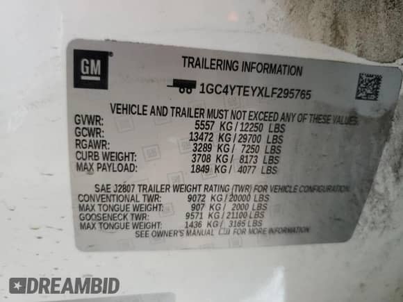 2020 Chevrolet Silverado 3500HD LT z VIN 1GC4YTEYXLF295765, wystawiony jako Copart lot #48064855 z przebiegiem 173 588 mil mil oraz Szkoda całkowita • Salvage title. Historia ofert i sprzedaży dostępna na DreamBid. Obrazek 12.