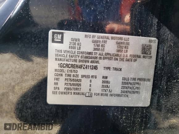 2015 Chevrolet Silverado 1500 LT с VIN 1GCRCREH4FZ411245, выставлен на аукционе Copart как лот 52394905 с пробегом Не указан миль и Списание • Salvage title. История ставок и продаж доступна на DreamBid. Изображение 12.