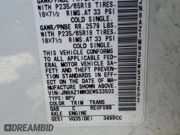 2014 Nissan Murano SL with VIN JN8AZ1MW3EW533502, listed as a Copart auction lot 70670745 with 170,822 mi miles and Salvage title. Bid and sale history available at DreamBid. Image 12.