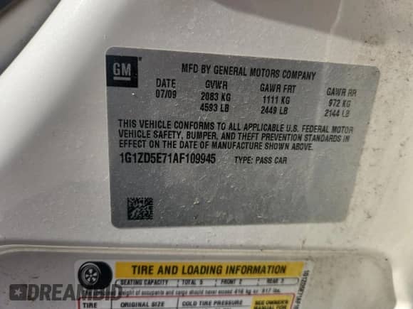 2010 Chevrolet Malibu 2LT with VIN 1G1ZD5E71AF109945, listed as a Copart auction lot 63317615 with 175,992 mi miles and Salvage title. Bid and sale history available at DreamBid. Image 12.