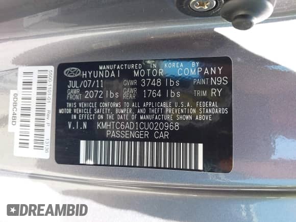 2012 Hyundai Veloster w/Gray Int z VIN KMHTC6AD1CU020968, wystawiony jako IAAI lot #43022090 z przebiegiem 165 974 mil mil oraz . Historia ofert i sprzedaży dostępna na DreamBid. Obrazek 9.