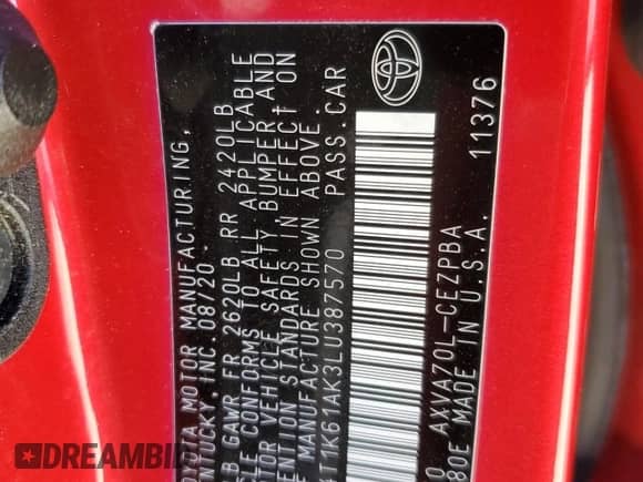 2020 Toyota Camry XSE z VIN 4T1K61AK3LU387570, wystawiony jako Copart lot #86637845 z przebiegiem 109 625 mil mil oraz Nie do naprawy • Non repairable. Historia ofert i sprzedaży dostępna na DreamBid. Obrazek 13.