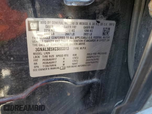 2012 Chevrolet Captiva Sport LT с VIN 3GNAL3E5XCS653313, выставлен на аукционе Copart как лот 82512895 с пробегом 144 300 миль миль и Чистый • Clean title. История ставок и продаж доступна на DreamBid. Изображение 13.