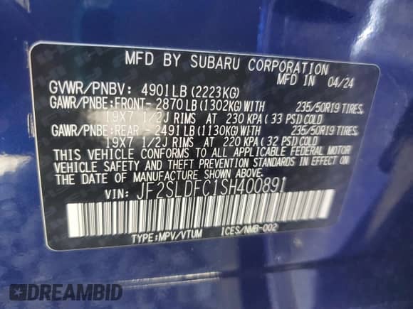 2025 Subaru Forester with VIN JF2SLDFC1SH400891, listed as a Copart auction lot 64219465 with 11,621 mi miles and Salvage title. Bid and sale history available at DreamBid. Image 12.
