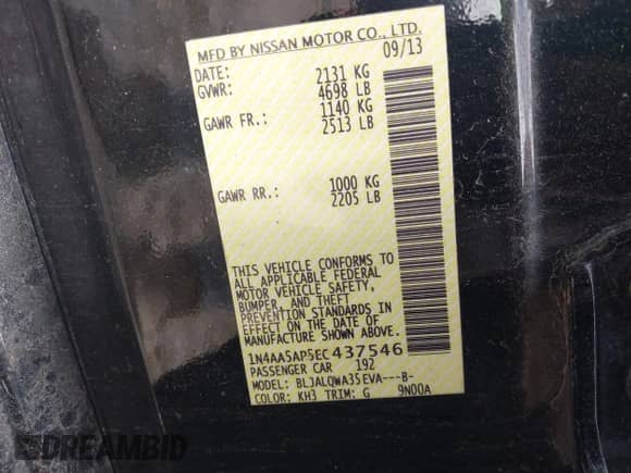 2014 Nissan Maxima SV z VIN 1N4AA5AP5EC437546, wystawiony jako IAAI lot #43316168 z przebiegiem 134 240 mil mil oraz . Historia ofert i sprzedaży dostępna na DreamBid. Obrazek 9.