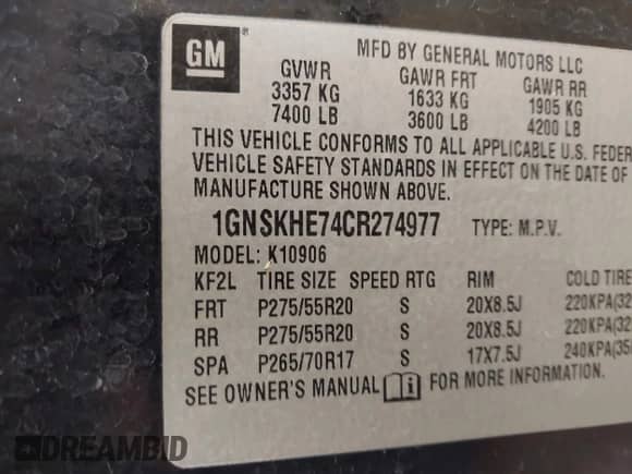 2012 Chevrolet Suburban LS с VIN 1GNSKHE74CR274977, выставлен на аукционе IAAI как лот 42590720 с пробегом 182 266 миль миль и . История ставок и продаж доступна на DreamBid. Изображение 9.